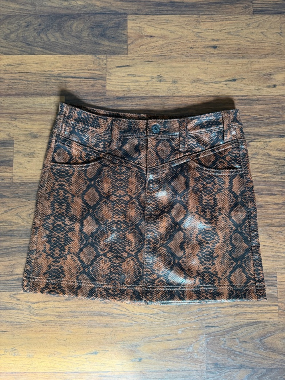 Snake-Print Mini Skirt in Brown and Black